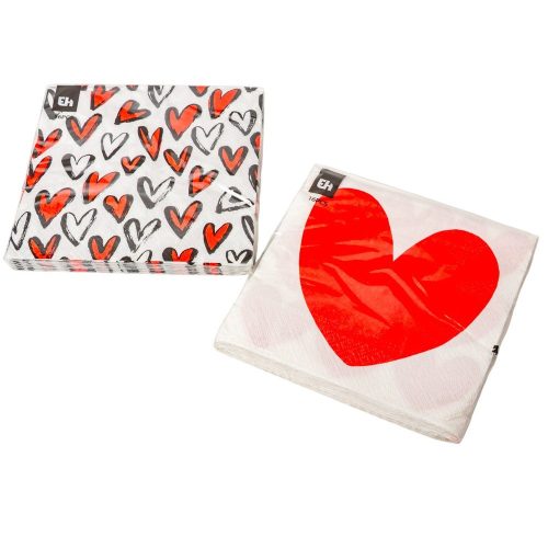 Szív mintás szalvéta 33x33cm 16db-os