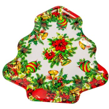 Műanyag tálca fenyőfa alakú kari mintás 35cm