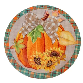 Műanyag tálca halloween tök kockás masnival D33cm