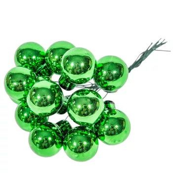 Üveggömb pick élénk zöld fényes 2cm 12db-os