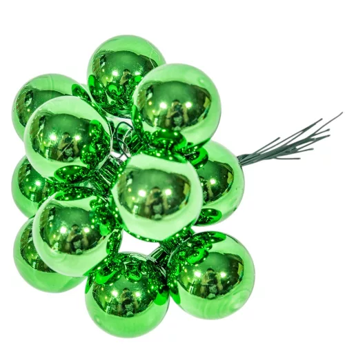 Üveggömb pick élénk zöld fényes 2,5cm 12db-os