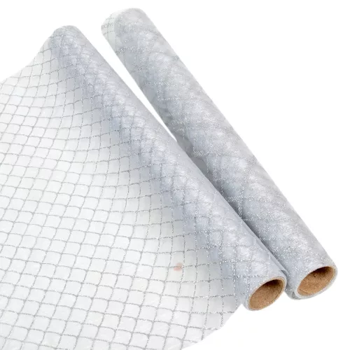 Glitteres organza dekor anyag ezüst 36,5x200cm