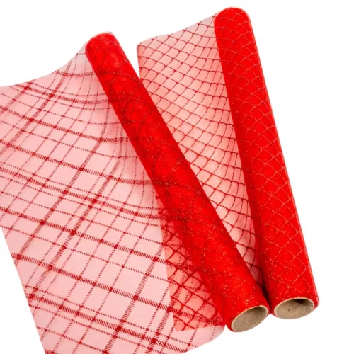 Glitteres organza dekor anyag piros 36,5x200cm