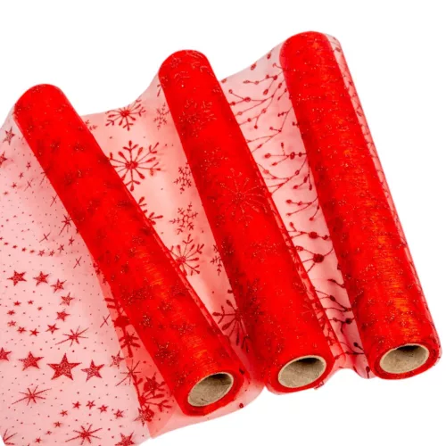 Glitteres organza dekor anyag piros 30x500cm