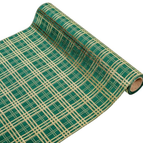 Kockás dekor anyag arany-zöld 28X270cm