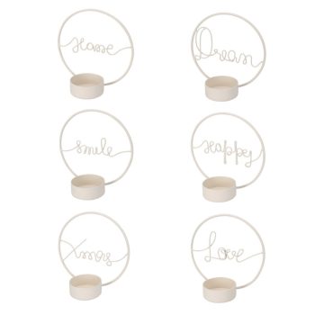 Teamécsestartó feliratos fém karikával fehér