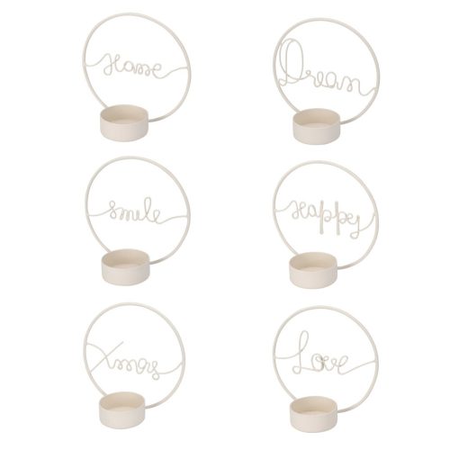 Teamécsestartó feliratos fém karikával fehér