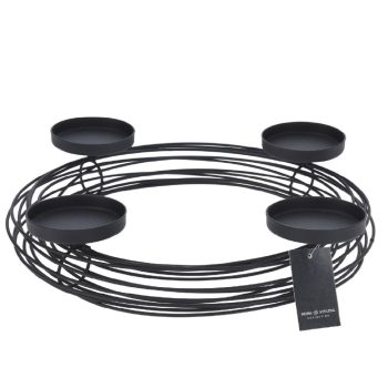 Fém adventi alap 4 gyertyás fekete D35cm