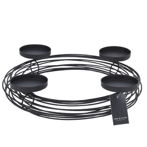 Fém adventi alap 4 gyertyás fekete D35cm