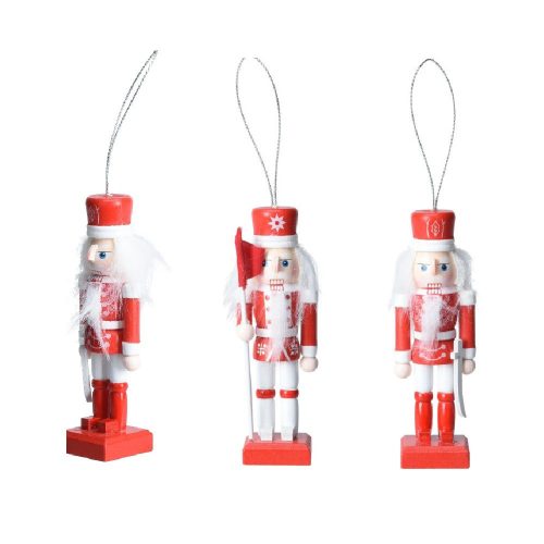 Diótörő figura fa akasztós piros-fehér M10cm