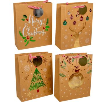 Ajándék tasak kari mintával kraft 32x26cm