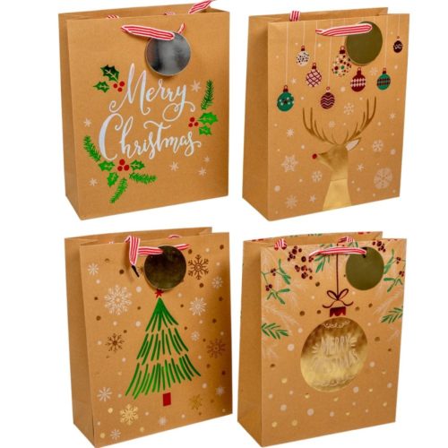 Ajándék tasak kari mintával kraft 32x26cm