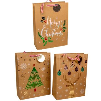 Ajándék tasak kari mintával kraft 40x30cm