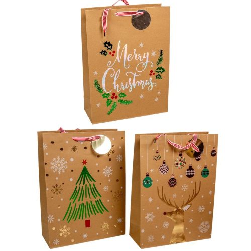 Ajándék tasak kari mintával kraft 40x30cm