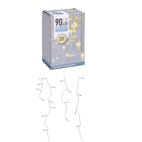 Jégcsap 90 LED-es transzparens adapteres meleg 3m