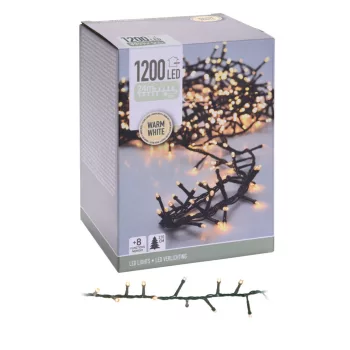   Sűrű fényfüzér 1200 LED-es időzítős programos adapterrel meleg 24m