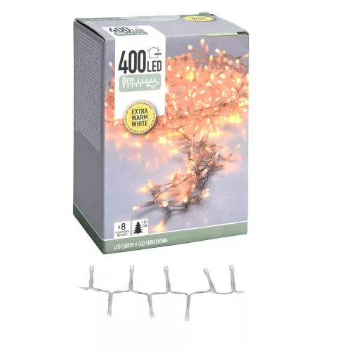 Sűrű fényfüzér 400 LED-es transzparens időzítős programos adapterrel meleg