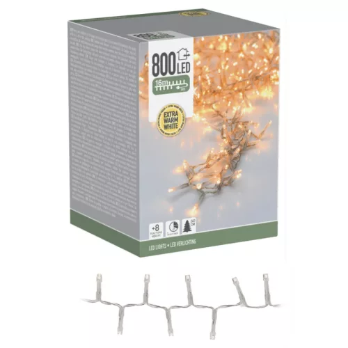 Sűrű fényfüzér 800 LED-es időzítős programos adapters extra meleg 16m