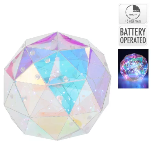 Gömb LED-esidőzítős elemes (elem nélkül) irizáló 15cm 
