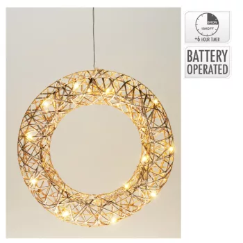 Vessző koszorú 20 LED-es elemes időzítős pezsgő D30cm 