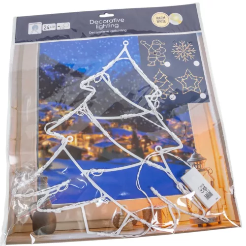 Karácsonyi fenyő figura sziluett LED-es elemes (elem nélkül) meleg 42cm