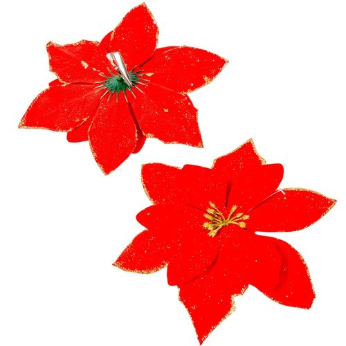 Mikulásvirág fej csipeszes bársony 15cm 12db/csom