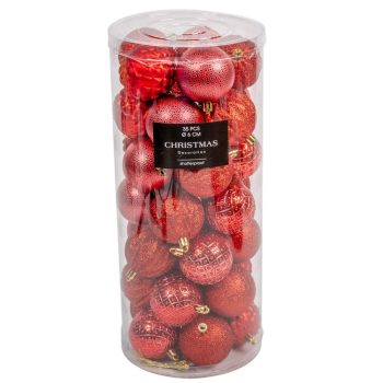 Műanyag gömb mintás piros 6cm 35db-os