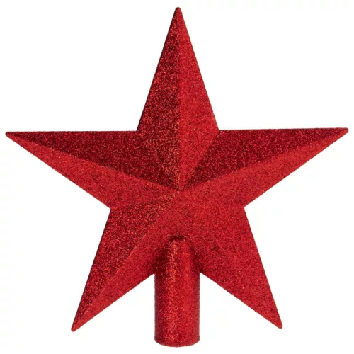 Csillag csúcsdísz glitteres piros 19cm 