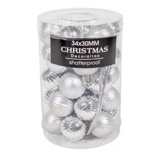 Műanyag gömb bordás ezüst 3cm 34db-os