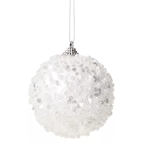 Glitteres, flitteres gömb fehér 8cm