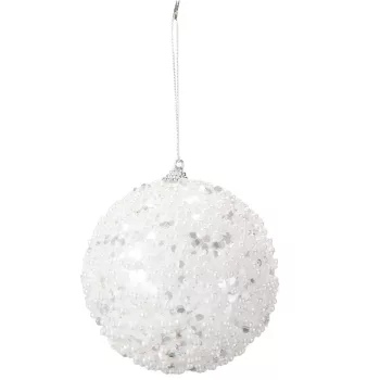 Glitteres, flitteres gömb fehér 10cm