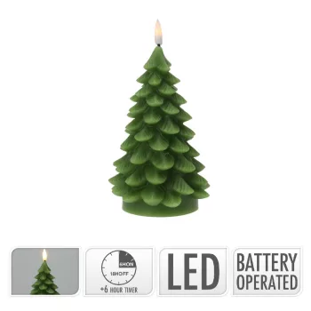   Fenyő gyertya LED-es időzítős elemes (elem nélkül) zöld 17cm