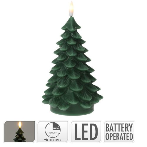 Fenyő gyertya LED-es zöld időzítős elemes (elem nélkül) M17cm