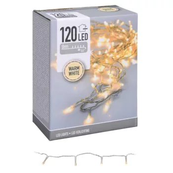 Fényfüzér 120 LED-es transperens adapteres meleg 9m
