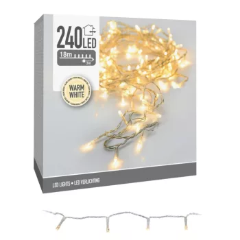 Fényfüzér 240 LED-es transparens adapteres meleg 