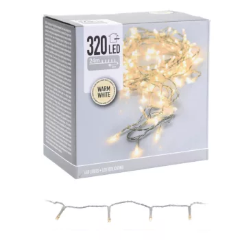 Fényfüzér 320 LED-es transzparens adapteres meleg