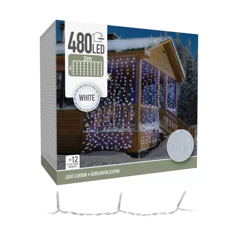 Fényfüggöny 480 LED-es programos adapteres hideg 2x3m