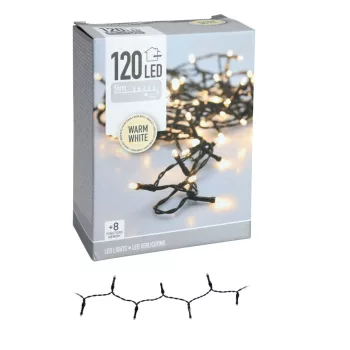 Fényfüzér 120 LED-es programos adapteres meleg 9m