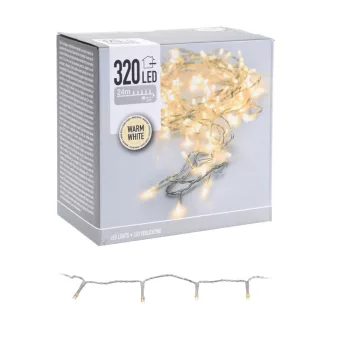   Fényfüzér 320 LED-es transzparens időzítős programos adapteres meleg 24m 