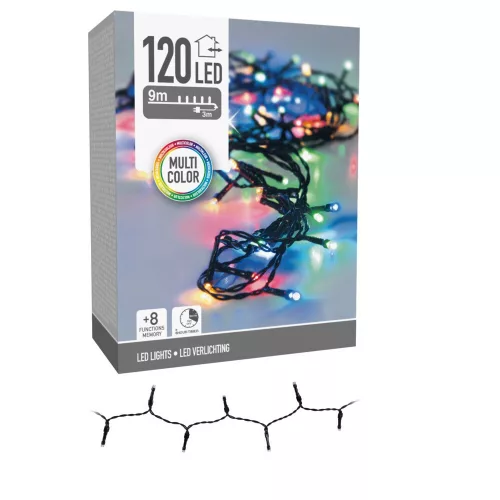 Fényfüzér 120 LED-es időzítős programos adapteres multi 9m