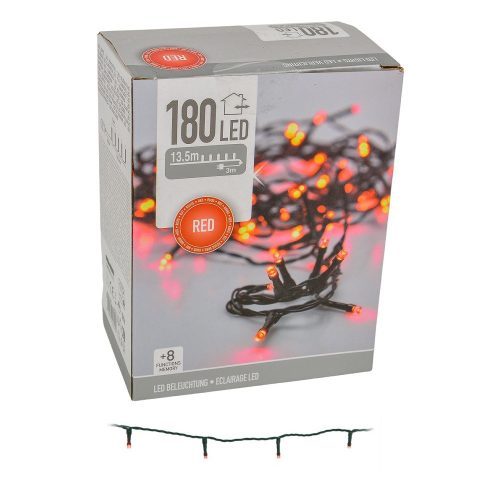 Fényfüzér 180 LED-es programos adapteres piros