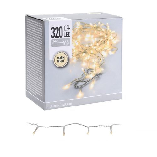 Fényfüzér 320 LED-es transzparens időzítős programos adapteres hideg
