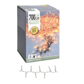   Sűrű fényfüzér 700 LED-es transzparens időzítős programos adapterrel meleg