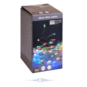   Ezüst drótkábeles fényfüzér 240 LED-es programos  adapteres multi