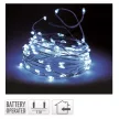 Ezüst drótkábeles fényfüzér 100 LED-es elemes (elem nélkül) hideg