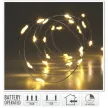 Ezüst drótkábeles fényfüzér 20 LED-es időzítős elemes (elem nélkül) meleg 95cm