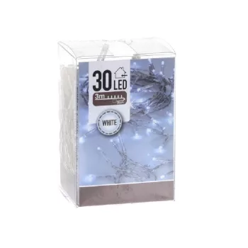   Fényfüzér 30 LED-es transparens elemes (elem nélkül) hideg