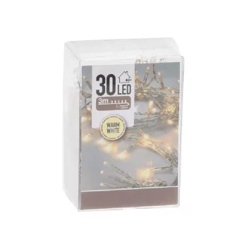   Fényfüzér 30 LED-es transparens elemes (elem nélkül) meleg
