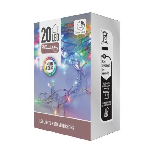 Fényfüzér 20 LED-es timeres elemes (elem nélkül) multi