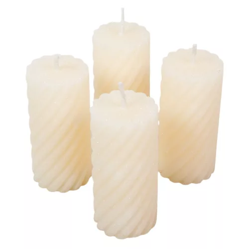 Bársony glitter csavart henger gyertya 55x100mm ivory 4db/csom (db ár)